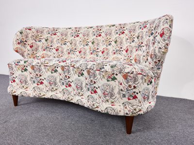 Mid Century Modern, ívelt Easy Sofa, Carl-Johan Boman, Oy Boman AG 1940-es évek, Finnország