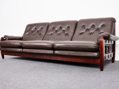 Mid Century Rosewood & Borjúbőr kanapé, RODEIO modell, Jean Gillon 1968 Italma WoodArt