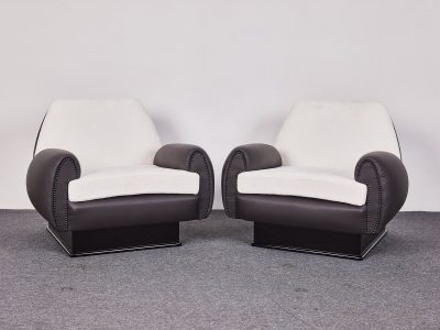 Mid Century Olasz Art Deco, bőr és szövet klubfotelek, 1950-es évek