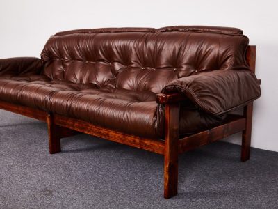 Mid century bőr kanapé Percival Lafer stílusban,1970-es évek Brazilia