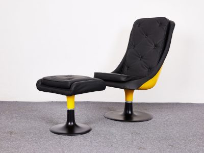 Space age deisgn, Üvegszálas Lounge forgó fotel és lábtartó, 1970-es évek Magyaroszág