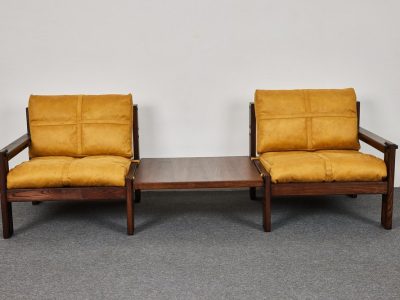 Velúr nappali székek és dohányzóasztal, Carl Straub, Németország, 1970-es évek, 3 részes készlet